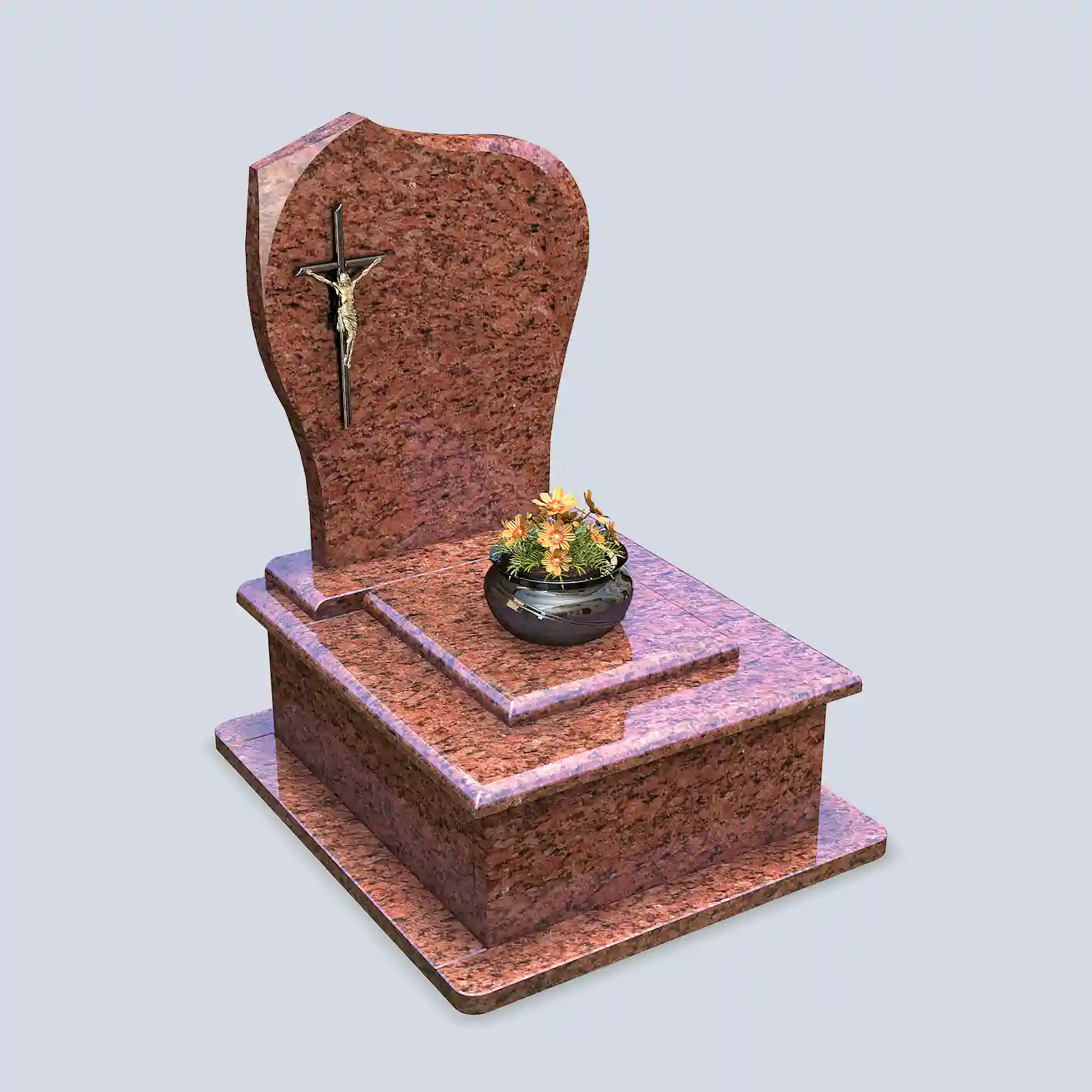 Urnový pomník z hnedočervenej žuly s doplnkami z čierneho zlata