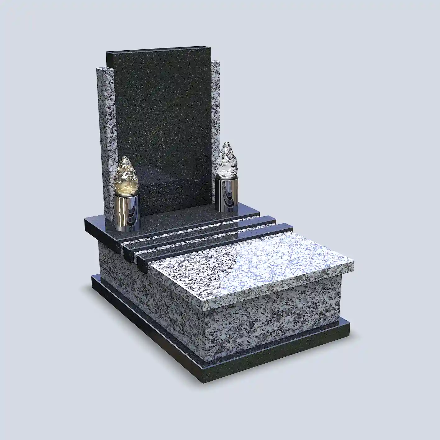 Žulový urnový pomník v bledotmavom vyhotovení a so striebornými svietnikmi